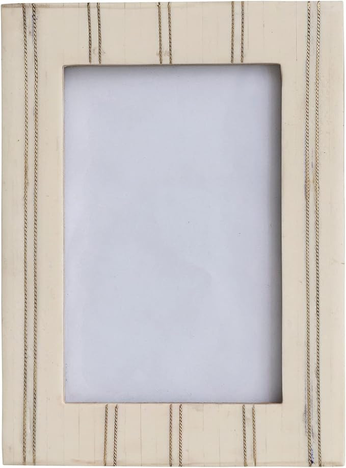 Bloomingville Resin Pinstripe Design, Cream and Gold Photo Frame, Ivory | Amazon (US)