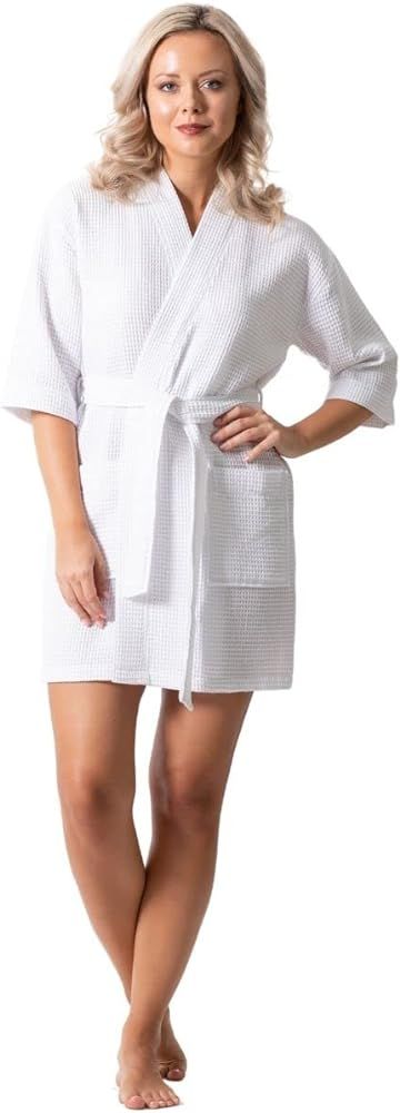 Turkish Linen Lightweight Waffle Knit Bath, Spa & Bridesmaids Kimono Short Robes for Women - Quick D | Amazon (US)