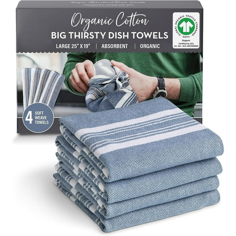 Dish Towels that Actually Dry | Super Absorbent | Oversize Organic Cotton Kitchen Towels | Blue -... | Walmart (US)