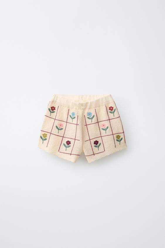 KNIT FLORAL SHORTS | Zara US