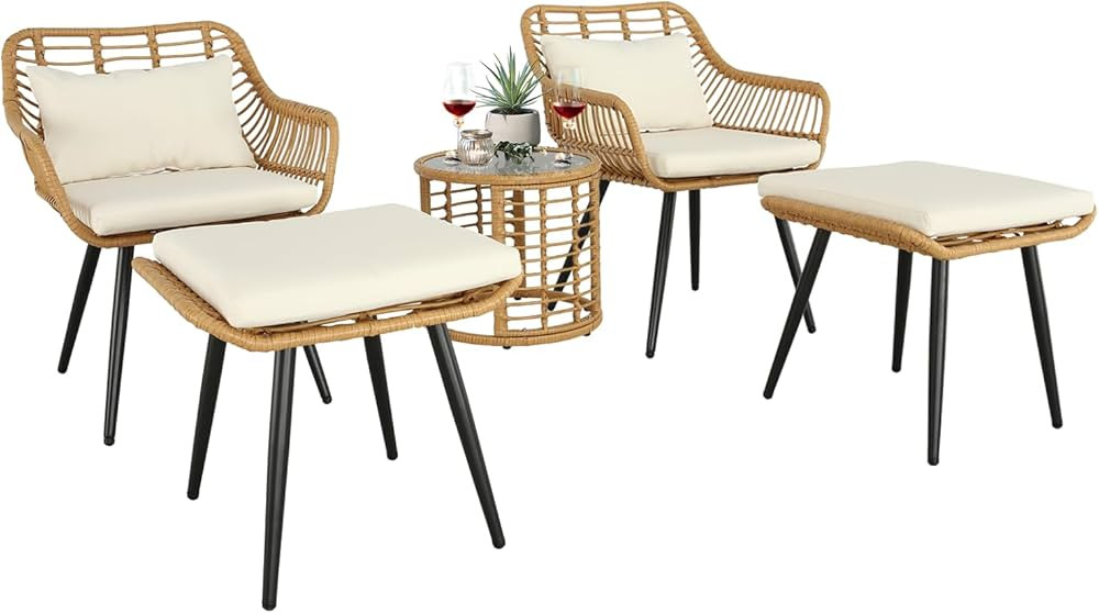 BPTD 3 Piece Outdoor Bistro Set Patio Set Balcony Furniture Outdoor Furniture Rattan Chair Conver... | Amazon (US)