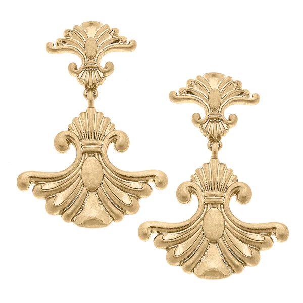 Marie Fleur de Lis Drop Earrings in Worn Gold | CANVAS