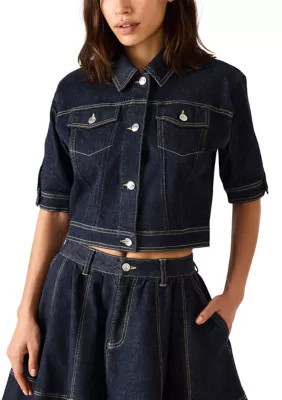 Steve Madden Women's Blu Elbow Sleeve Denim Trucker Jacket, Small | Belk