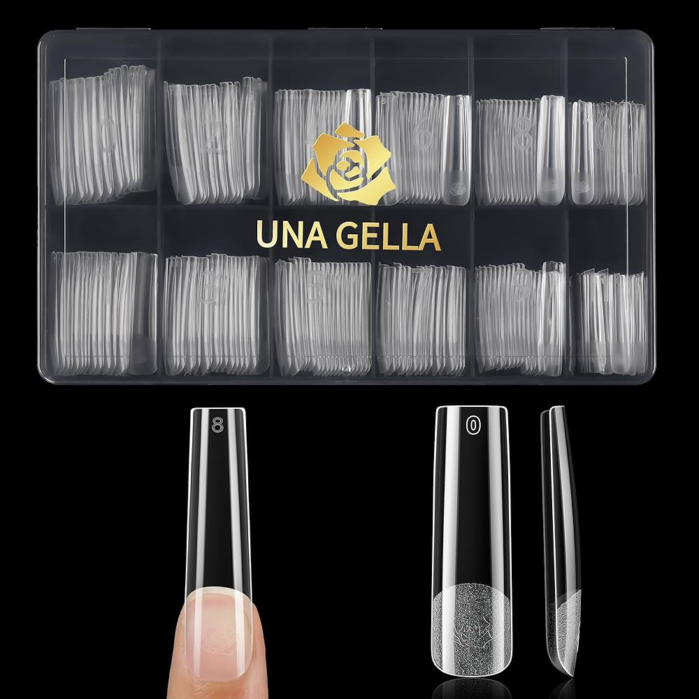 UNA GELLA Extra Long Tapered Sqaure Nail Tips, Pre-buffed 240Pcs Square Gel Nail Tips No C Curve ... | Amazon (US)