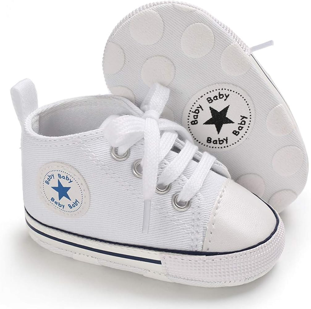 Baby Boys Girls Star High Top Sneaker Soft Anti-Slip Sole Newborn Infant First Walkers Canvas Denim  | Amazon (US)