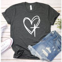 Heart Cross Tshirt, Christian Tshirt | Etsy (US)