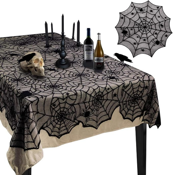 Amazon.com: Korlon 2 Pieces Halloween Tablecloth, Halloween Spider Web Tablecloth Table Cover, 54... | Amazon (US)