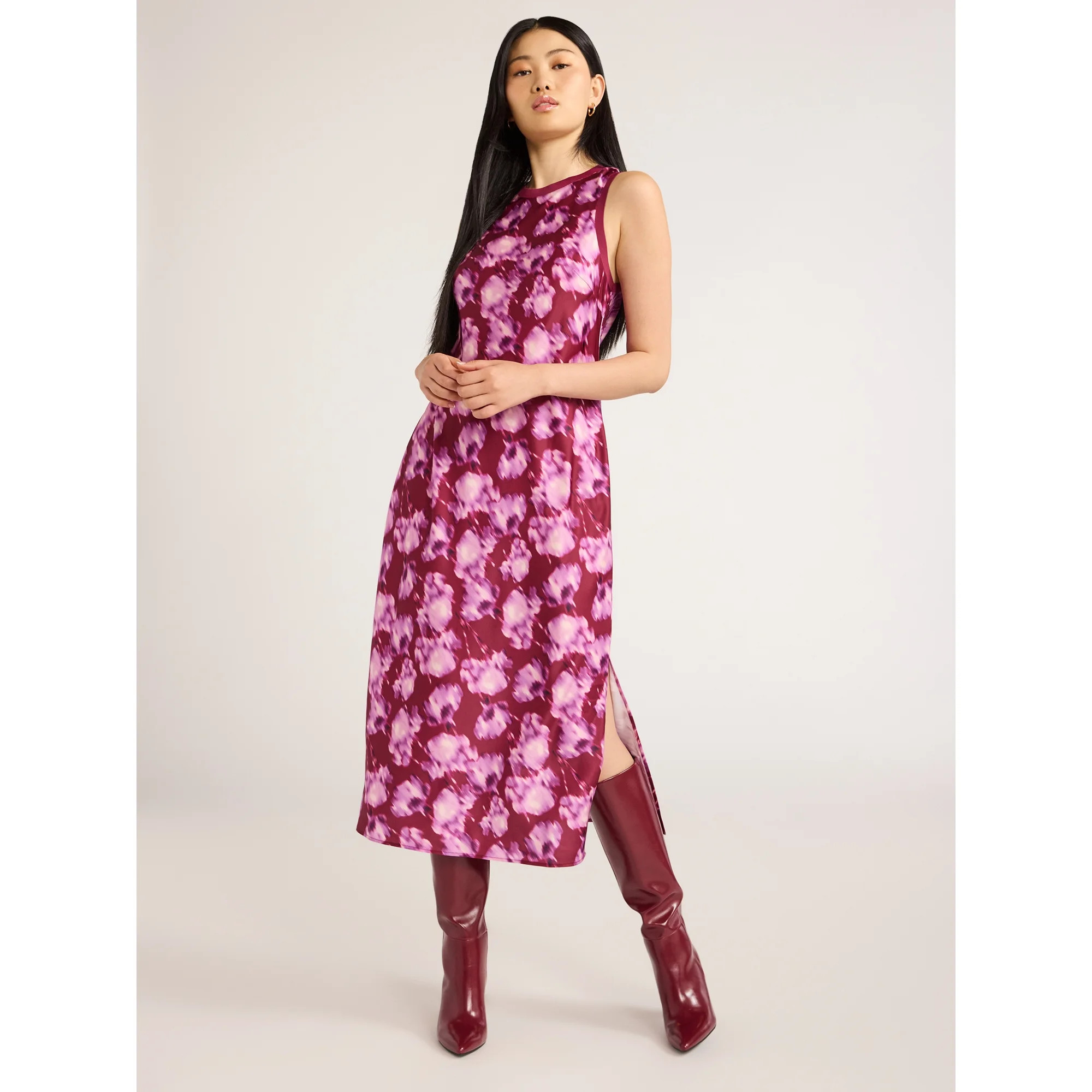 Scoop Women's Sleeveless Crew Neck Satin Midi Tank Dress, Sizes XS-XXL | Walmart (US)