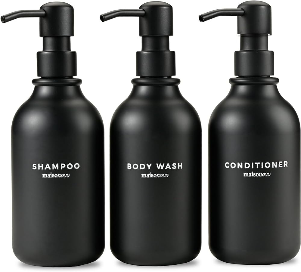 MaisoNovo Refillable Shampoo and Conditioner Bottles | 16.9 fl oz Set of 3 Black Plastic Bottles ... | Amazon (US)