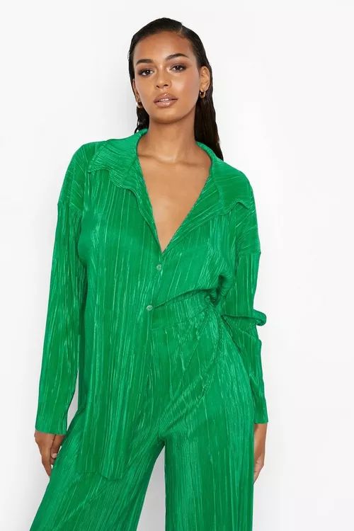 Plisse Oversized Relaxed Fit Shirt | Boohoo.com (US & CA)