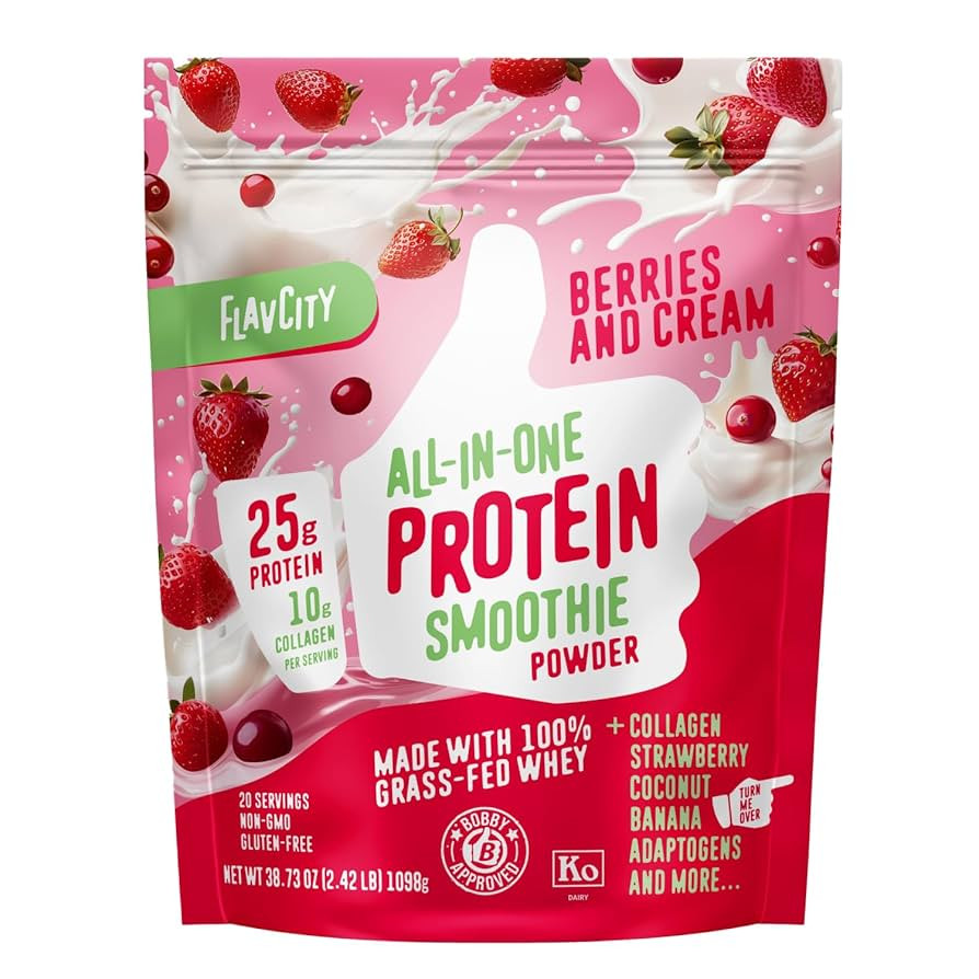 FlavCity Protein Powder Smoothie, Berries & Cream - 100% Grass-Fed Whey with Collagen (25g of Pro... | Amazon (US)