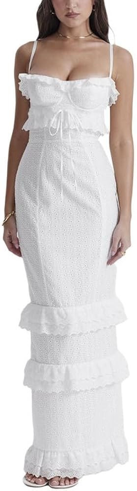 Women Y2k Bodycon Long Dress Spaghetti Strap Low Cut Dress Casual Backless Flowy Maxi Dress Sexy ... | Amazon (US)