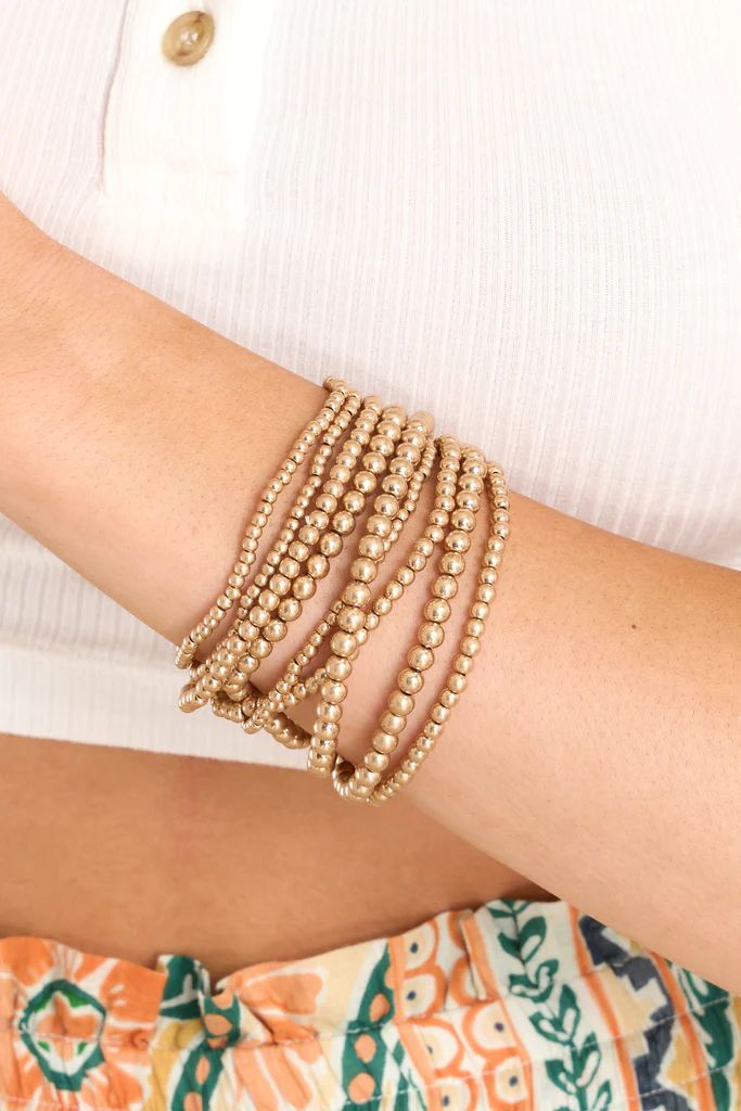 Stacking My Style Gold Bracelets | Red Dress 