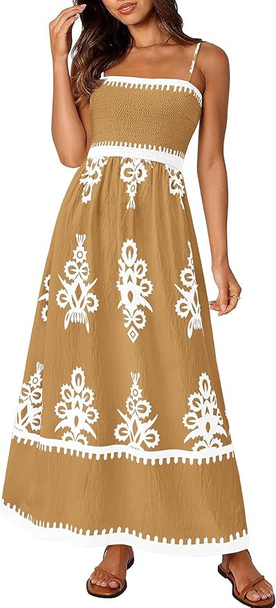 PRETTYGARDEN Summer Dress for Women 2025 Floral Sundress Spaghetti Strap Flowy Beach Vacation Boh... | Amazon (US)
