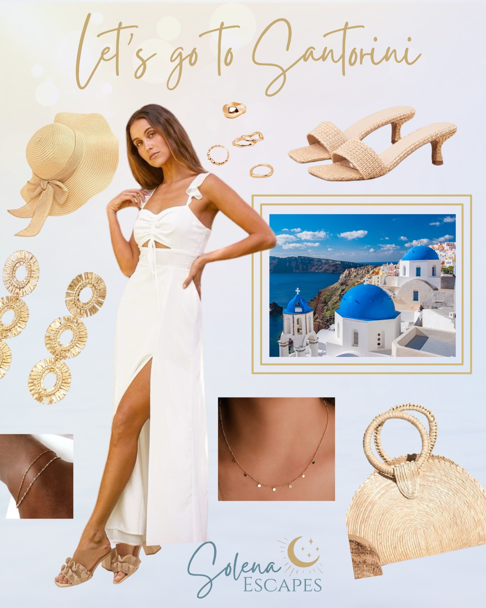 Soft, flowing, and full of magic ✨ This Grecian goddess look is made for Santorini sunsets and the endless blue horizon. From the delicate white dress to the golden accents, it’s the perfect blend of elegance and serenity. Tap to shop my dreamy Santorini essentials and let your escape begin. 🌙 #SantoriniVibes #GrecianGoddess #SolenaEscapes”

#LTKTravel #LTKFindsUnder100 #LTKSeasonal