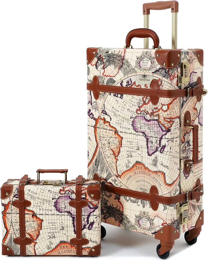 urecity Vintage Luggage Set of 2, Retro Suitcase Trunk with Wheels for Men and Women, Cute Design... | Amazon (US)