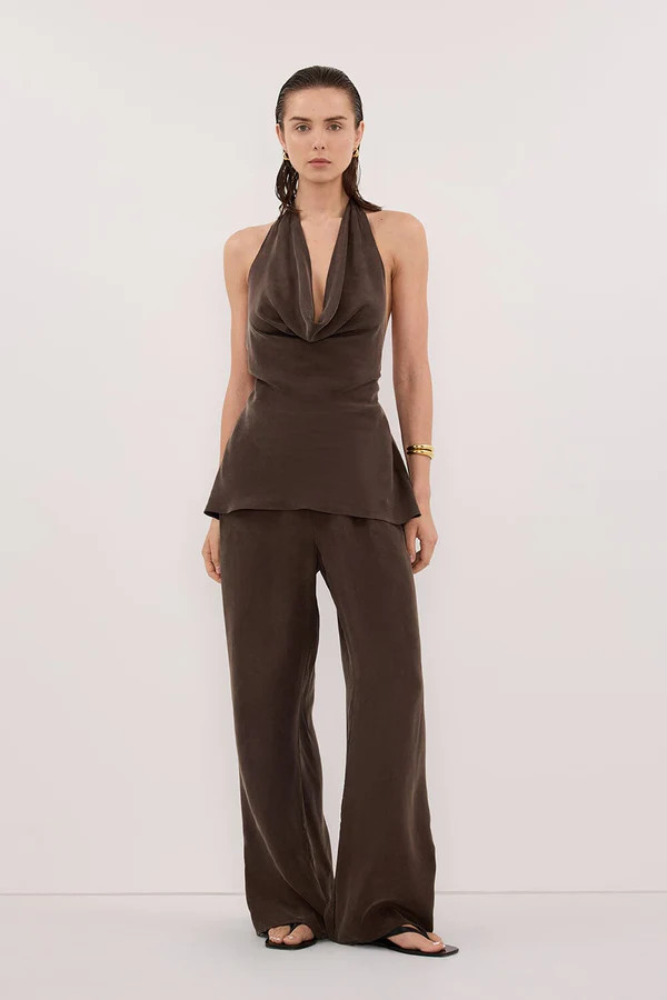 ADDIE BITTER CHOC CUPRO DRAWSTRING PANT | DISSH