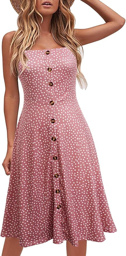 Berydress Women's Casual Beach Summer Dresses Solid Cotton Flattering A-Line Spaghetti Strap Butt... | Amazon (US)