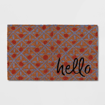 1'6"x2'6" 'Hello' Tile Doormat Natural/Blue - Threshold™ | Target