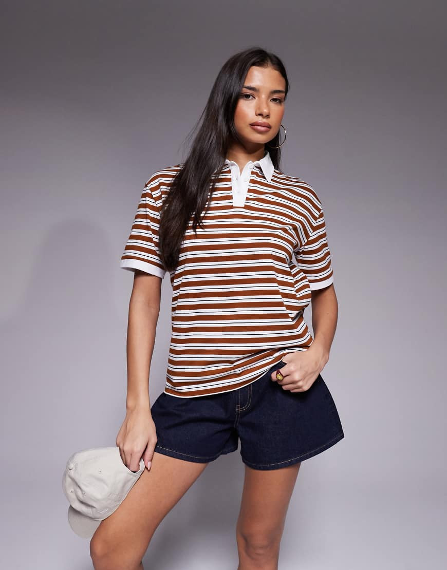 The Frolic exclusive collared oversized rugby polo T-shirt in mustard & white stripe | ASOS (Global)