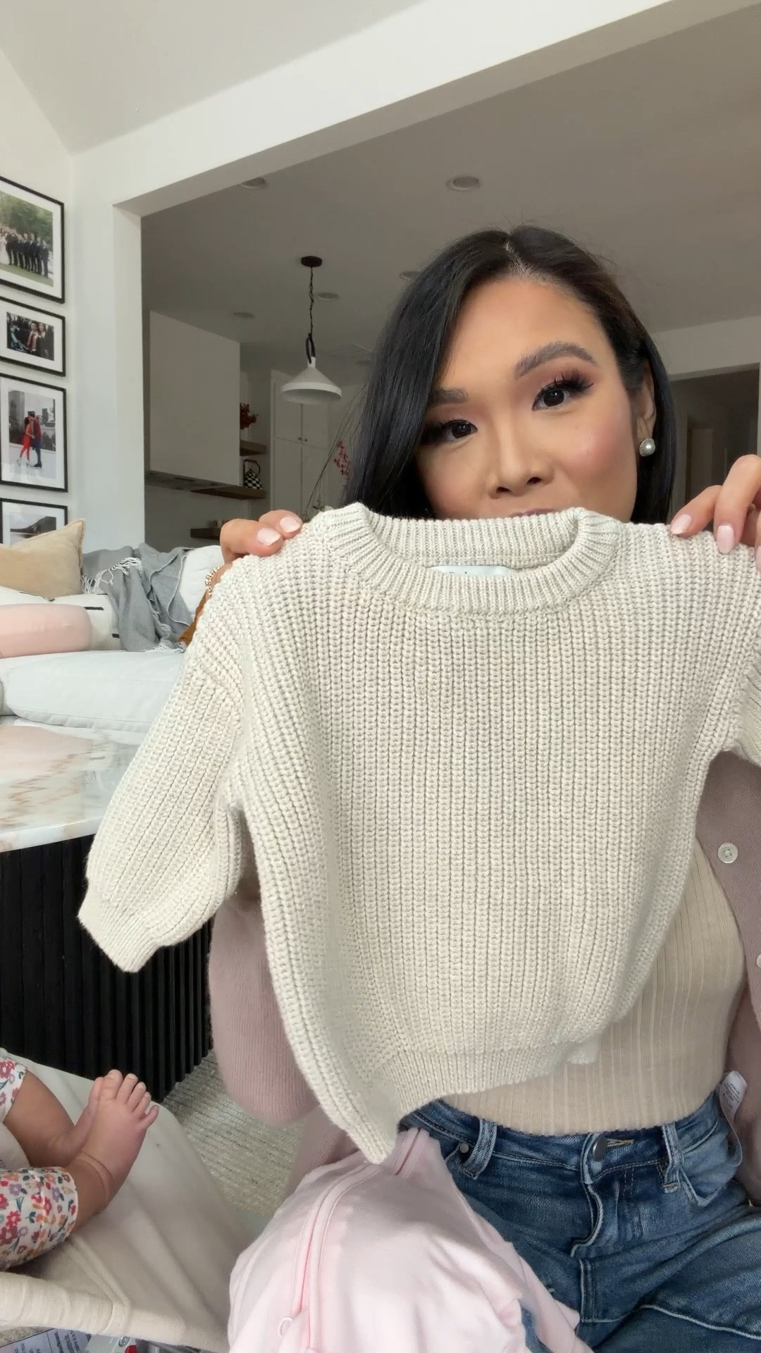 Love this fisherman cotton sweater from @onequince. Her older sister has this and the quality is incredible! It’s so fun to be able to dress her up in these sweaters and footies. #quincepartner


#LTKootd #LTKKids #LTKBaby