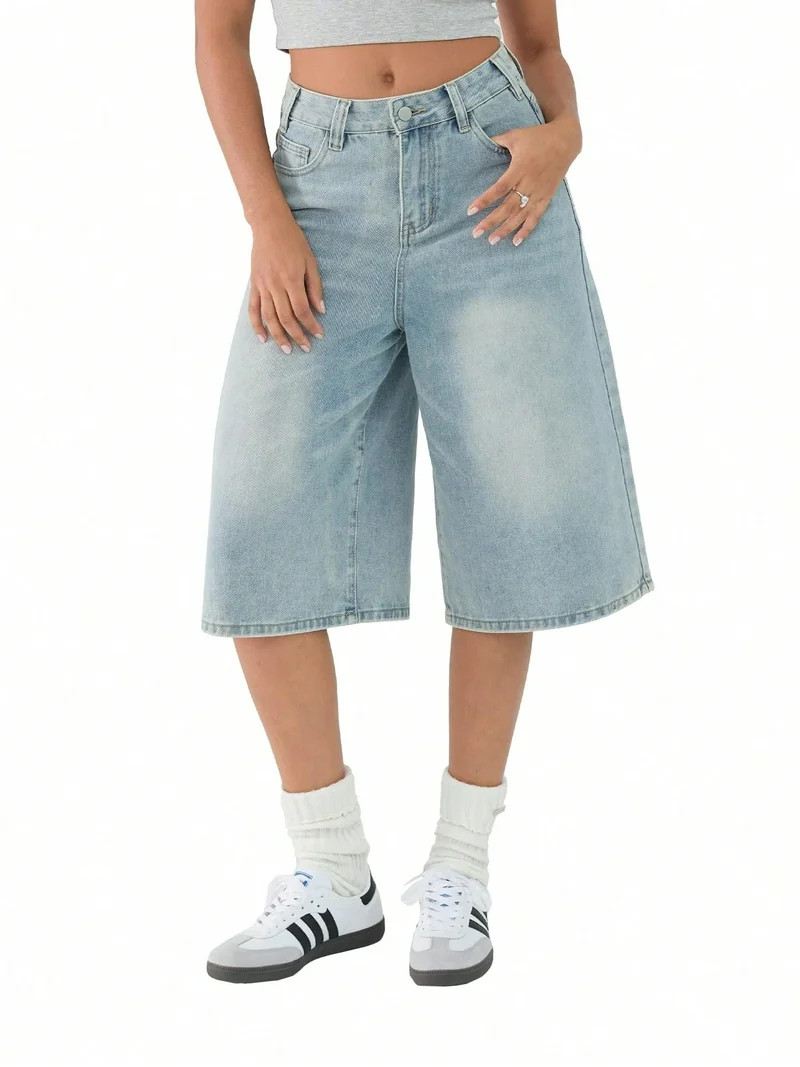 EMMIOL Women's Summer Trendy Baggy Denim Shorts Y2K Wide Leg Jean Jorts, Knee Length Loose Fit Je... | Walmart (US)