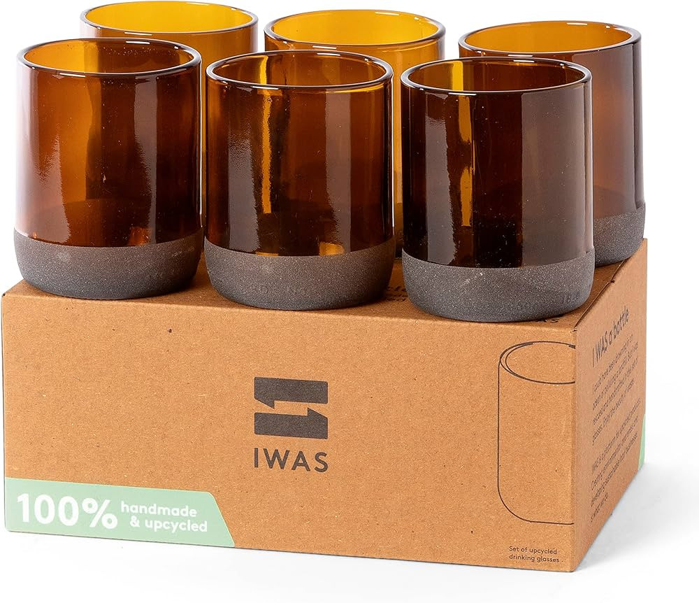 IWAS Upcycled Auburn Drinking Glasses | 250 ML | 8.45 OZ | Set of 6 | Sustainable Water Glasses |... | Amazon (US)