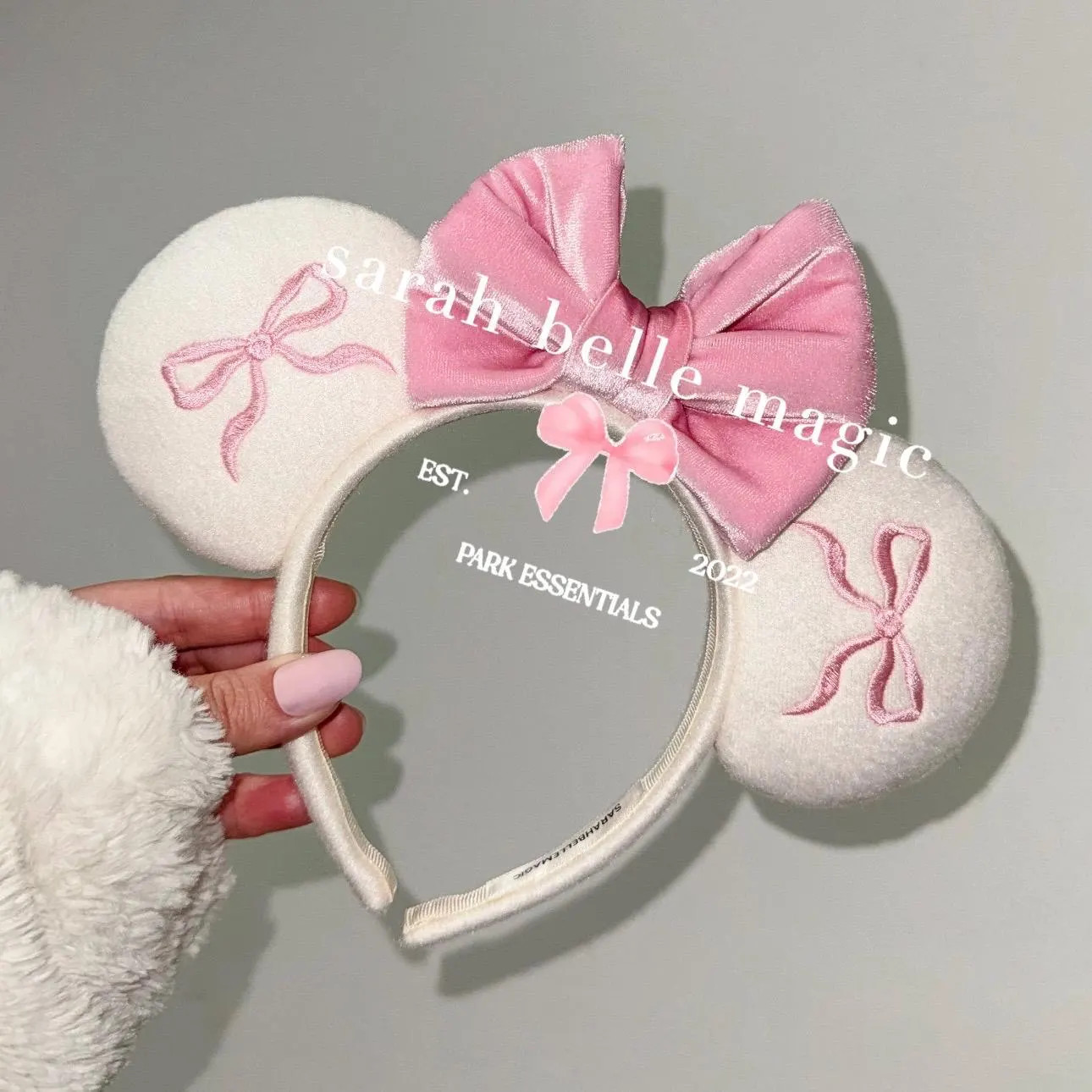 Coquette Inspired Soft Ivory Cream Mouse Ears Headband Only | Pink Velvet Bow, Cottage Core - Ets... | Etsy (US)