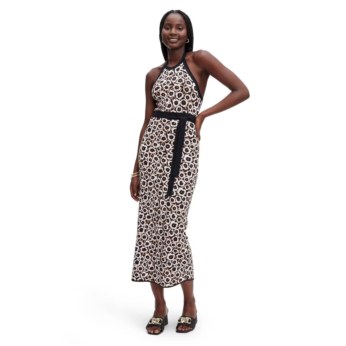 Women's Halter Tie Neck Neutral Poppy Sweaterknit Midi Dress - DVF for Target | Target