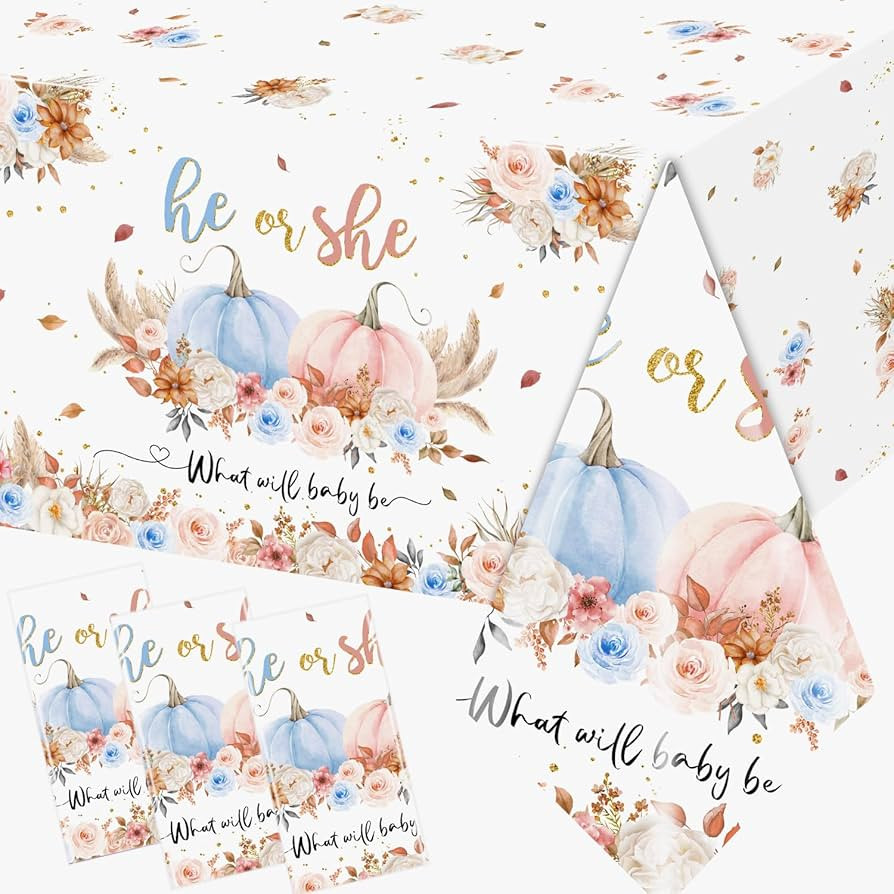 HAKOTI 3Pieces Pumpkin Gender Reveal Decorations Tablecloth, Fall Gender Reveal Decorations Pumpk... | Amazon (US)