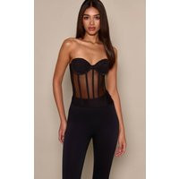 Black Mesh Structured Lace Up Corset | PrettyLittleThing US