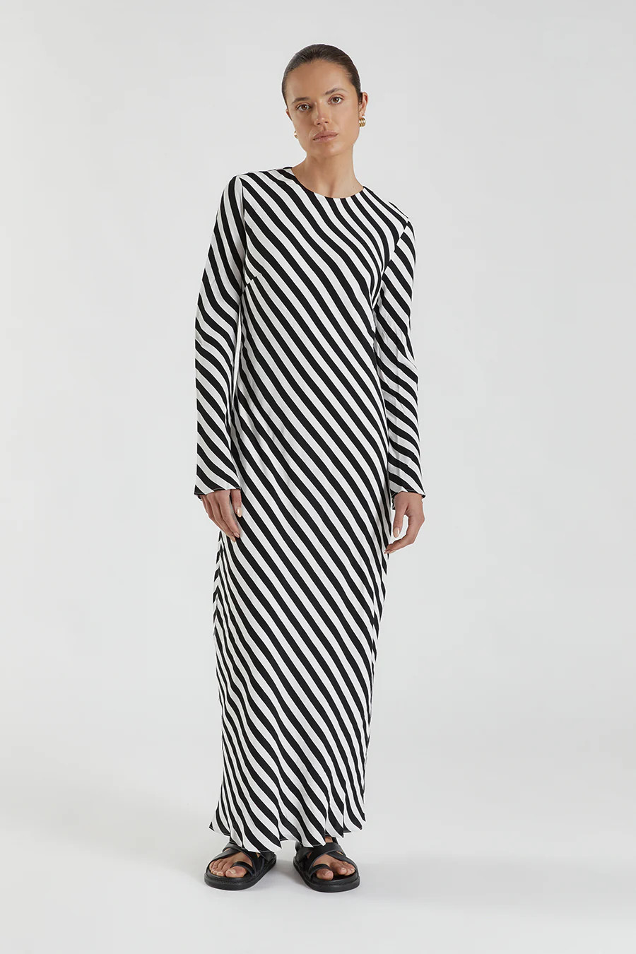 CLEMENCE BLACK/WHITE SLEEVED  MIDI DRESS | DISSH