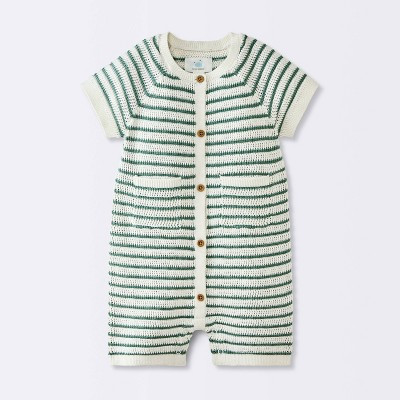 Baby Boys' Short Sleeve Striped Sweater Romper - Cloud Island™ Green 12M | Target