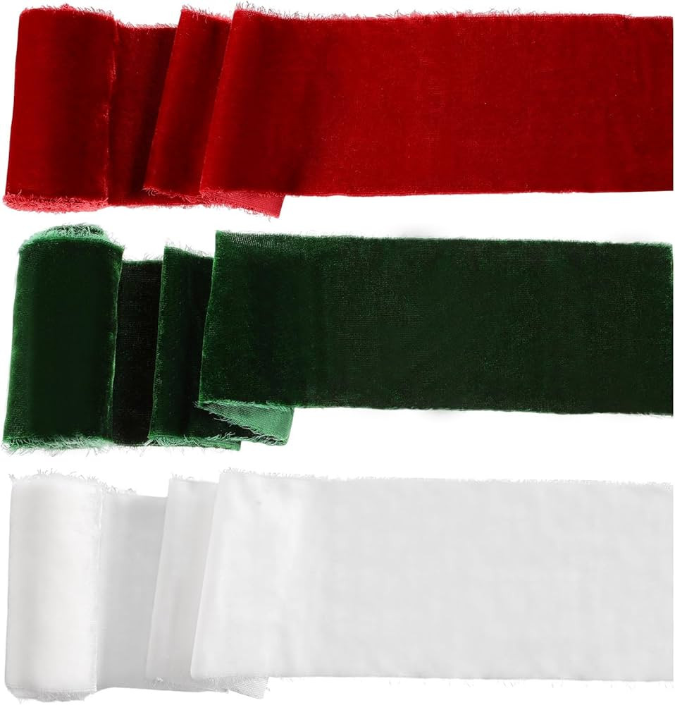 Riceshoot Velvet Ribbon 3 Inch Christmas Red White Green Velvet Ribbon 3 Yard Handmade Fringe Rib... | Amazon (US)