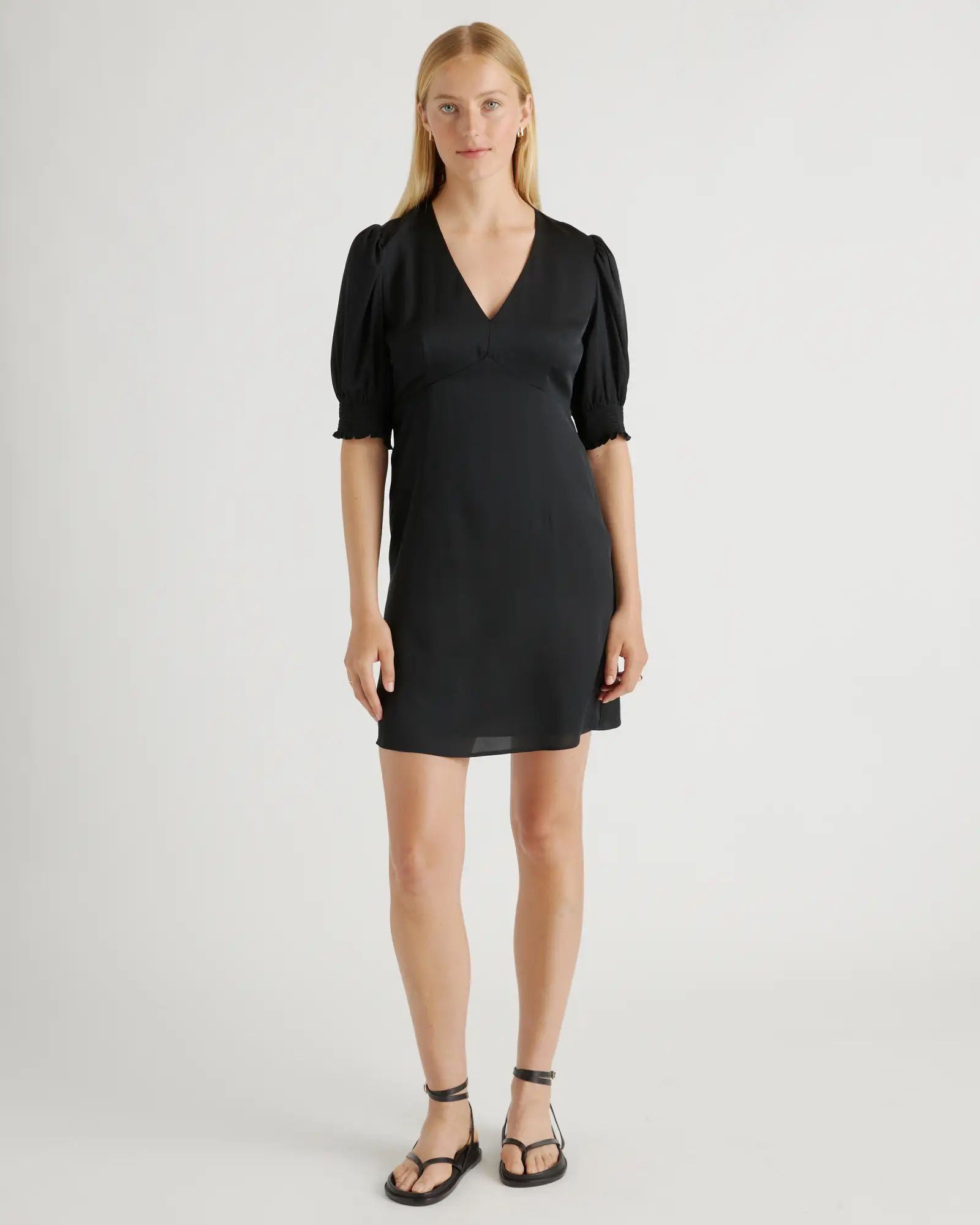 Washable Stretch Silk Puff Sleeve Mini Dress | Quince