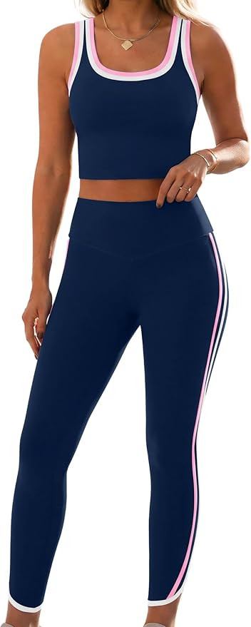 popvil Womens Workout Sets Tank Top High Waist Legging Yoga Pilates Outfits | Square Neck, Side C... | Amazon (US)