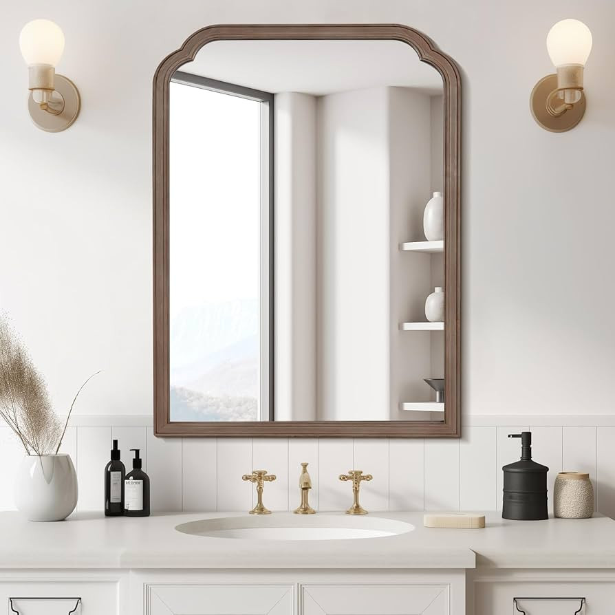 WallBeyond 30" x 40" Wood Bathroom Mirror for Wall Mounted, Rustic Rounded Corner Vanity Mirror f... | Amazon (US)