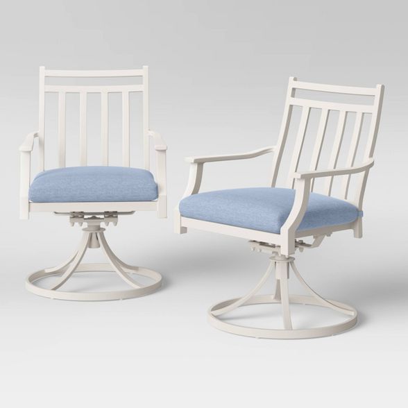 Fairmont 2pk Metal Swivel Rocking Patio Dining Chairs - White/Chambray - Threshold™ | Target