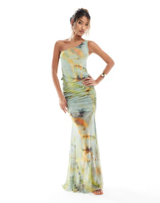 ASOS DESIGN co-ord mesh one shoulder top & skirt in tie dye print | ASOS (Global)