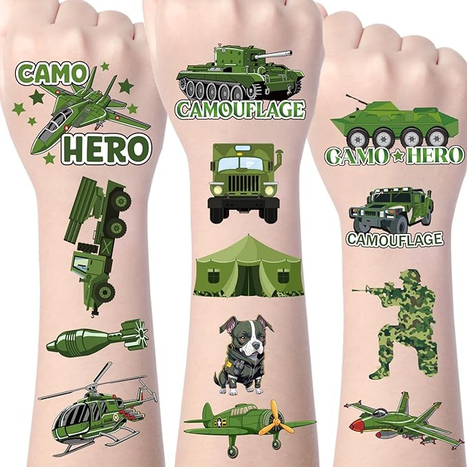 Military Camouflage Temporary Tattoos - 200+ Army Party Decorations Favors Supplies Army Birthday... | Amazon (US)
