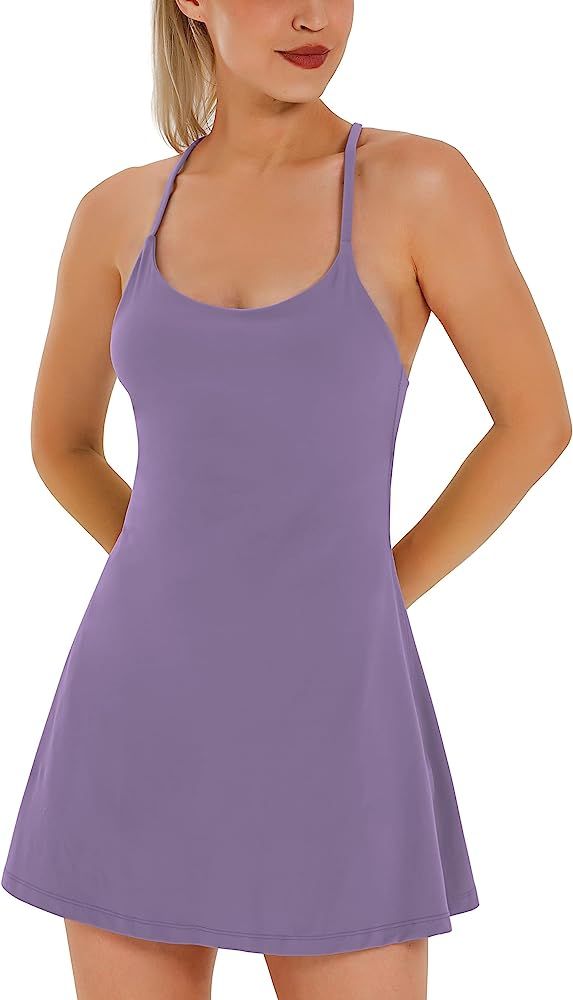 Womens Tennis Dress, Workout Dress with Built-in Bra & Shorts Pockets Exercise Dress for Golf Athlet | Amazon (US)