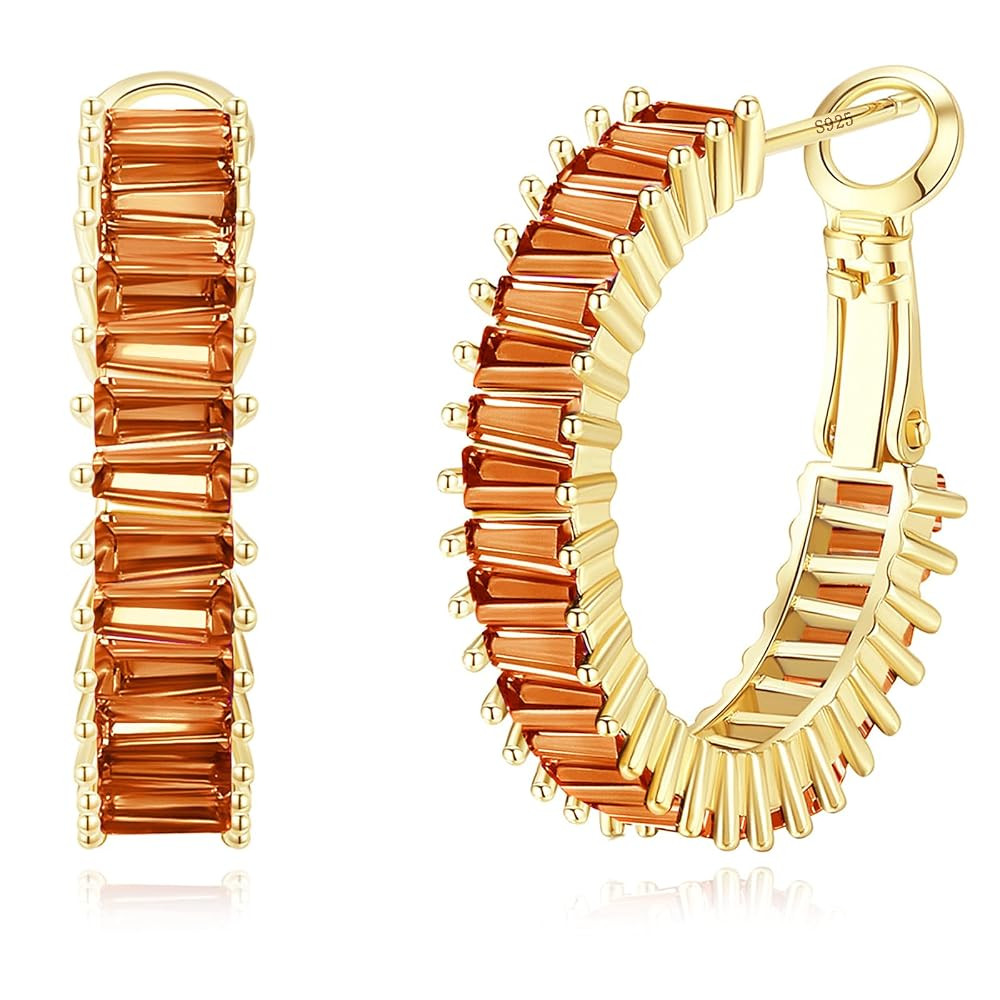 Trendy CZ Gold Hoop Earrings for Women, Lightweight Chunky Silver Earrings for Women 14K Real Gol... | Amazon (US)