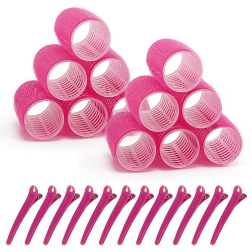 Hair Rollers, 12 Pack Hair Curler Small Hair Rollers for Women, Self Grip Hair Roller with Clips, Rose Red (Medium PLUS) | Amazon (US)