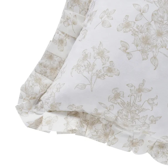My Texas House 18" x 18" White/Beige Floral Toile Pleated Decorative Pillow | Walmart (US)