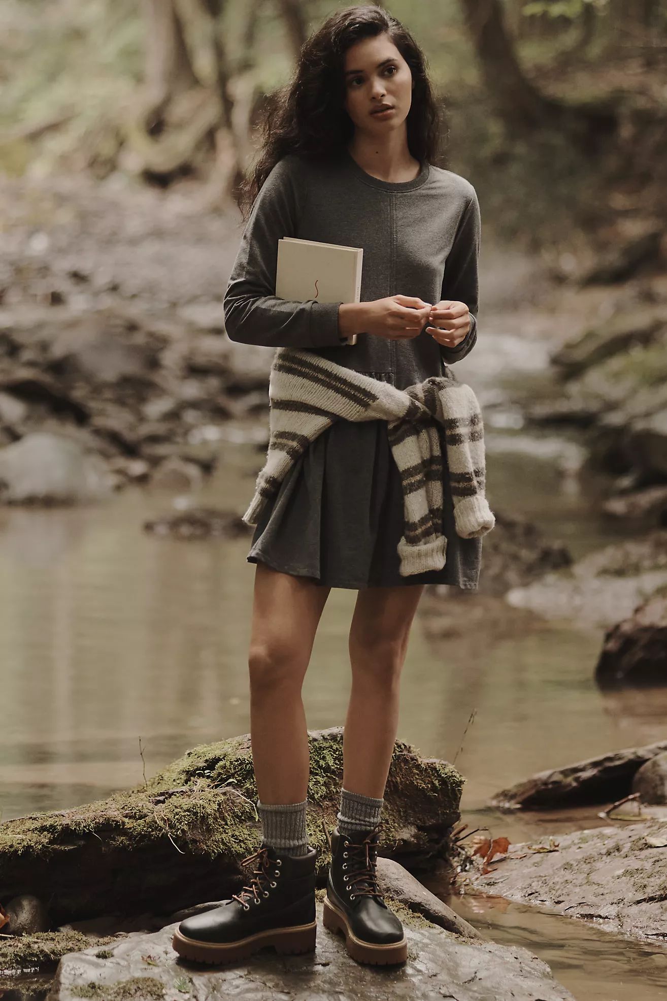 English Factory Long-Sleeve Unbalanced Seam Knit Mini Dress | Anthropologie (US)