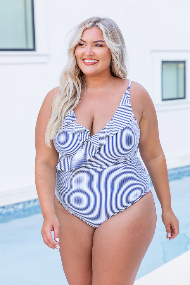 Fill Your Time Navy Stripe Textured Swimsuit | Pink Lily