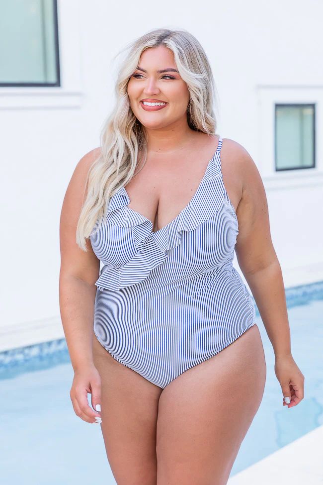 Fill Your Time Navy Stripe Textured Swimsuit | Pink Lily