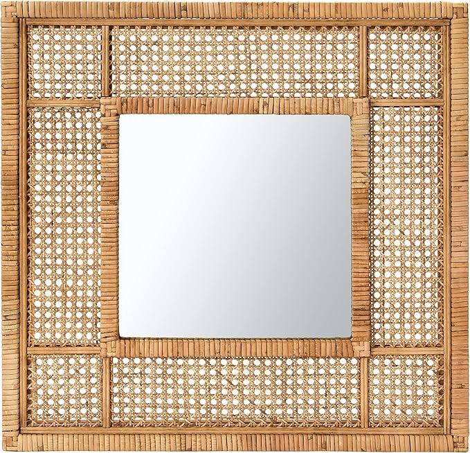 23.5" Square Modern Wood and Rattan Wall Mirror | Amazon (US)