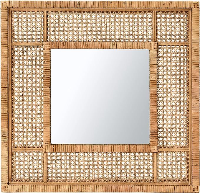 23.5" Square Modern Wood and Rattan Wall Mirror | Amazon (US)