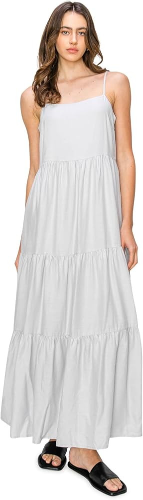 Cali1850 Women's XS~XL Lined Tiered Sleeveless Linen Flare Maxi Dress with Adjustable Spaghetti S... | Amazon (US)